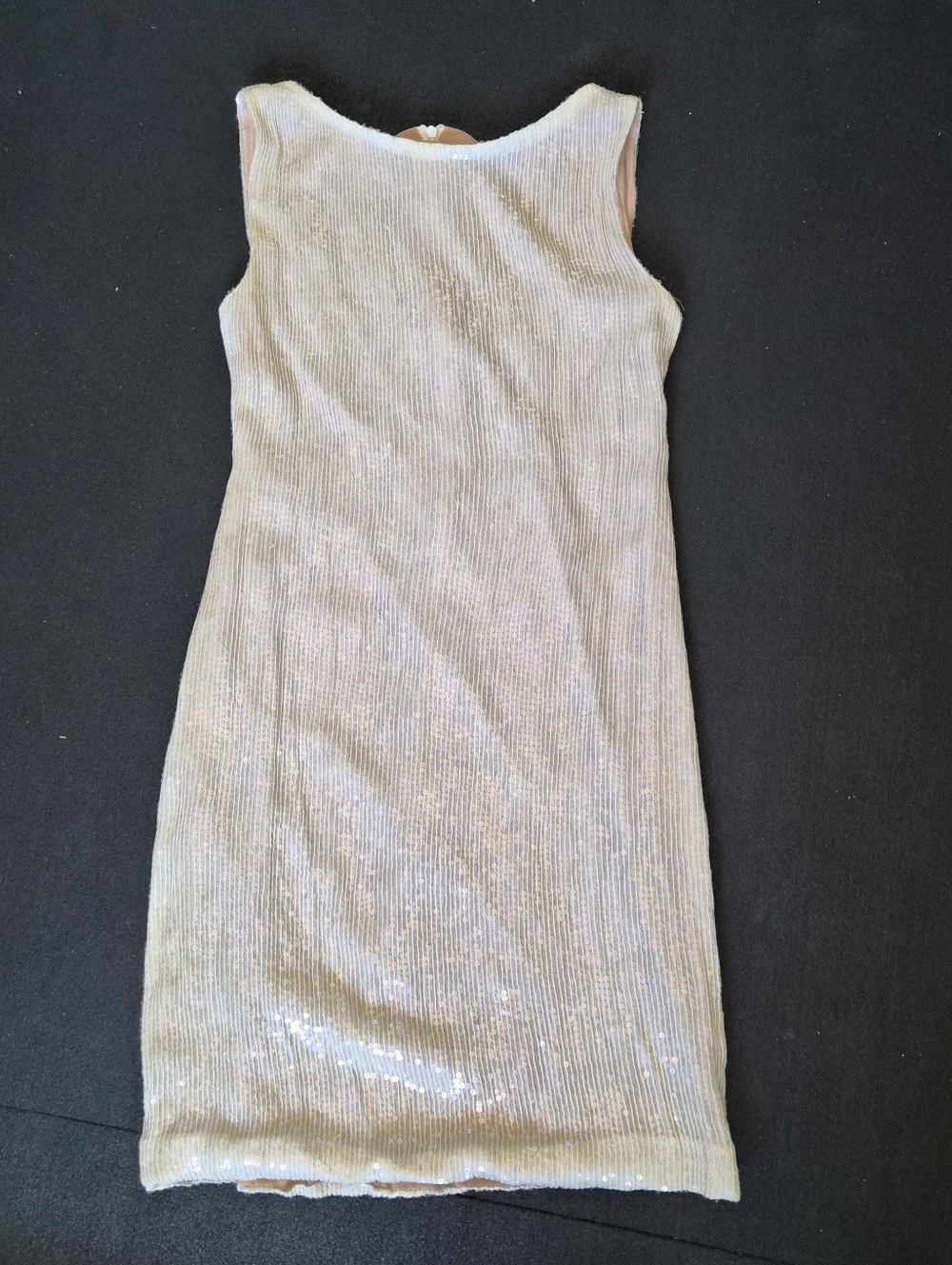 Sleeveless Cream Iridescent Sequin Wide Neck Dress Shift Dress Cocktail Mermaid
